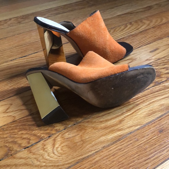Zara Orange Leather Heeled Mules with Gold Heel 6 - Picture 5 of 5